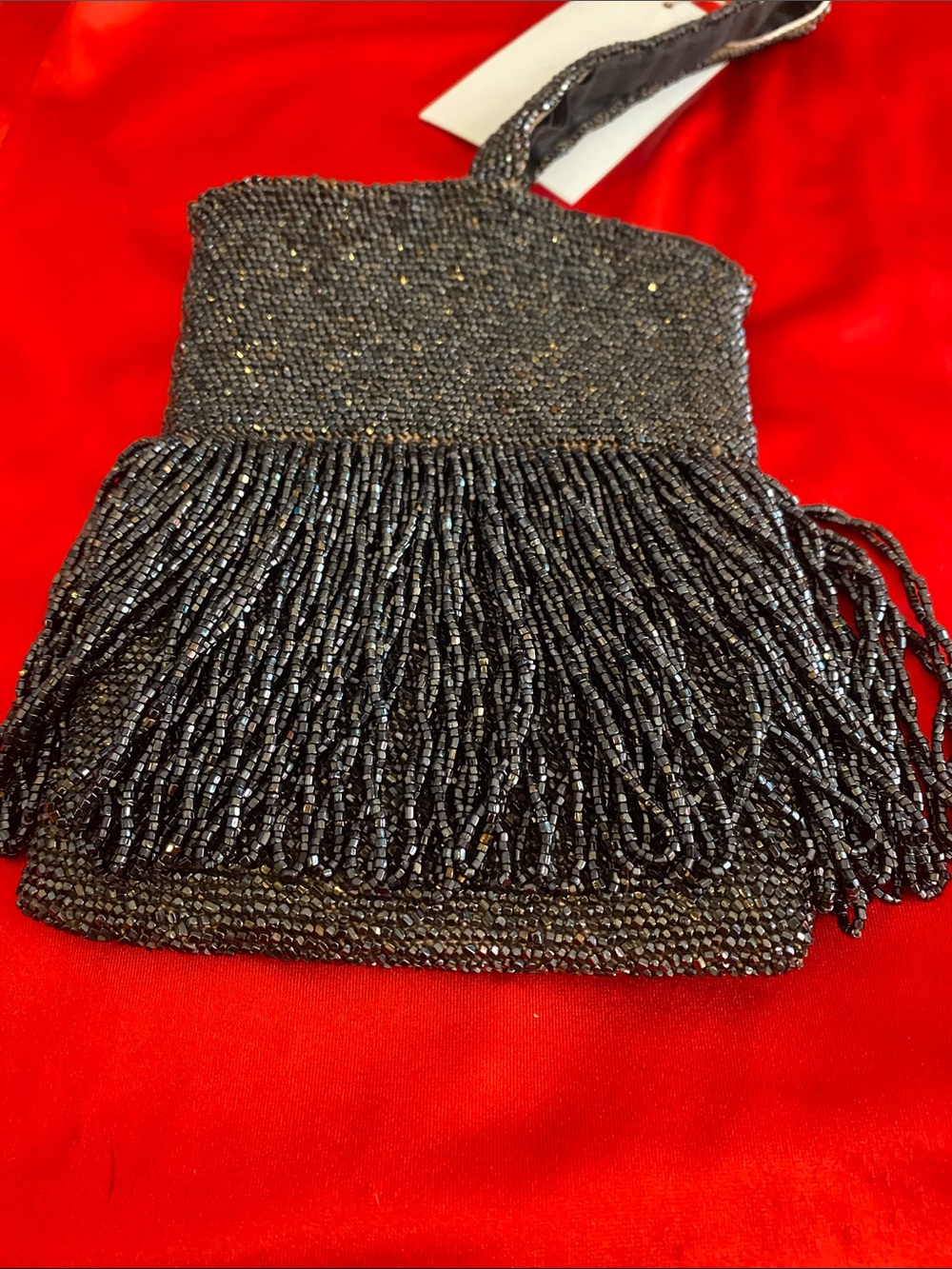 Vintage Black Beaded Fringe Evening Bag